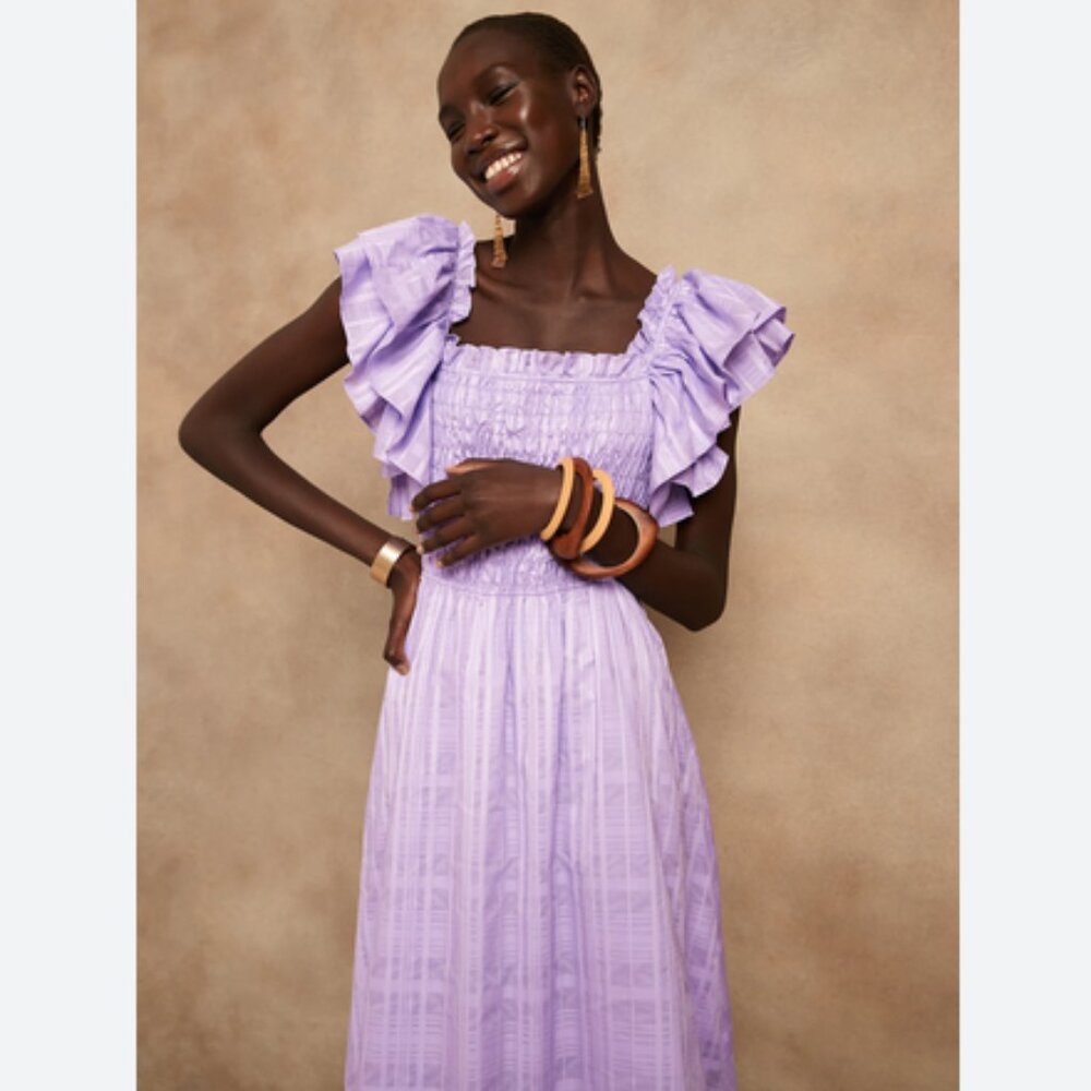 NWOT Banana Republic purple 100% cotton midi dress with pockets